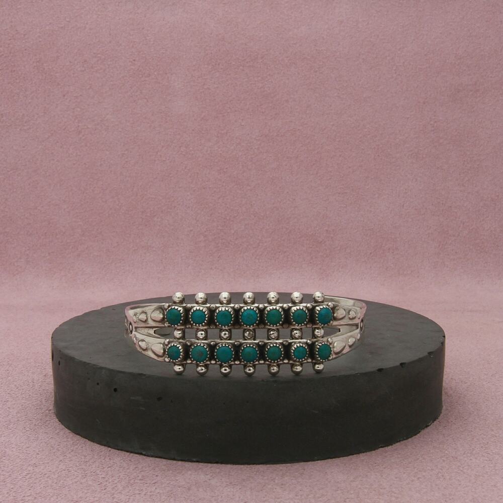 fred harvey era sterling silver snake-eye turquoise cuff bracelet size 5.75in